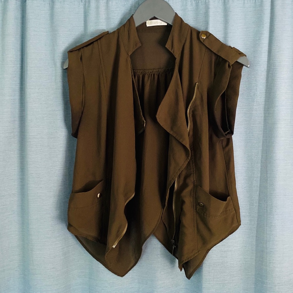 Starling folded sleeve asymmetrical jacket